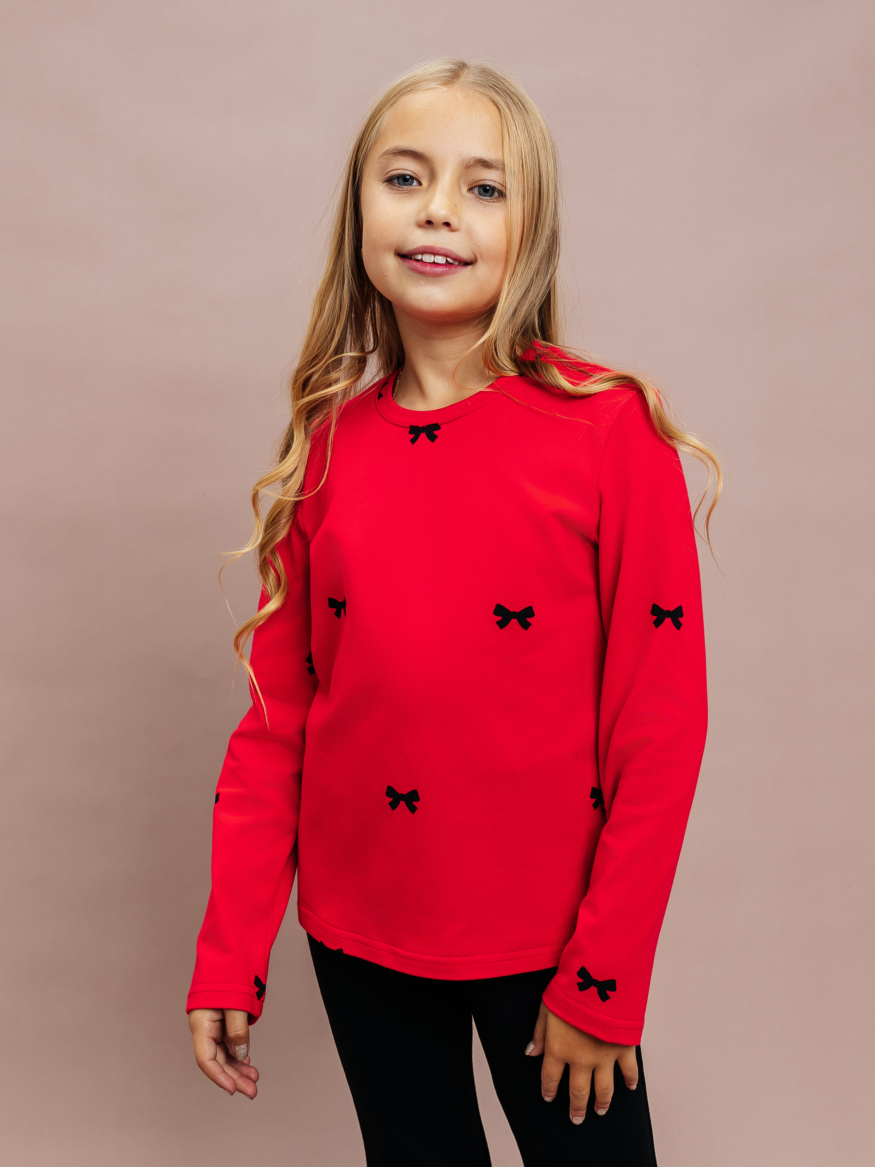 Лонгслив Селтекс Ю_ДК1 красный/бантик черный - фото 1