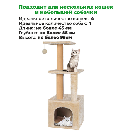 Когтеточка с домиком для кошек ZURAY бежевый