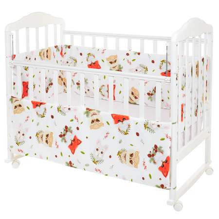 Бортики в кроватку Lemony kids Sylvan белый с рисунком 4 части съемные чехлы