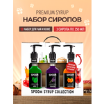 Набор сиропов SPOOM Мята Лаванда Облепиха для коктейлей чая и кофе 3шт 250мл + 3 дозатора
