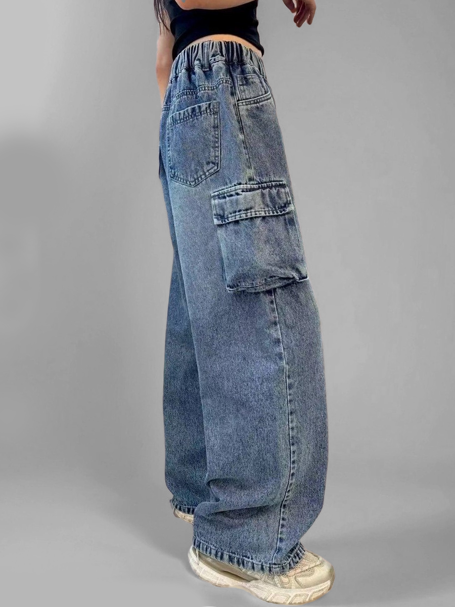 Джинсы iUkoworld Джинсы багги на резинке с карманами - фото 3