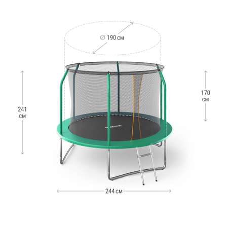 Батут каркасный supreme 8 ft UNIX line общий диаметр 244 см до 140 кг диаметр прыжковой зоны 190 см