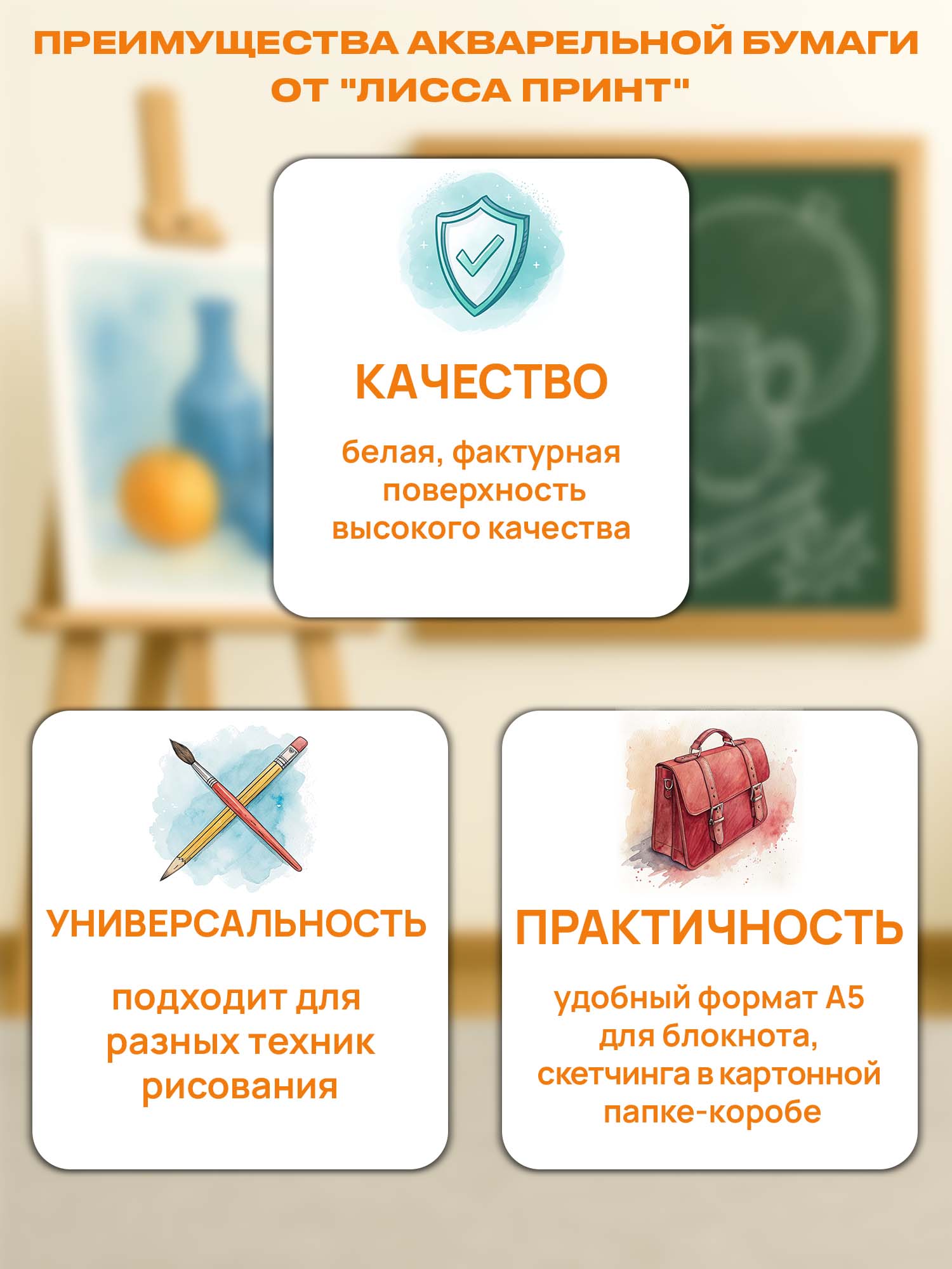 Художественная бумага, ватман, папка для рисования Лисса Принт для акварели, для графики 50 лист. - фото 4