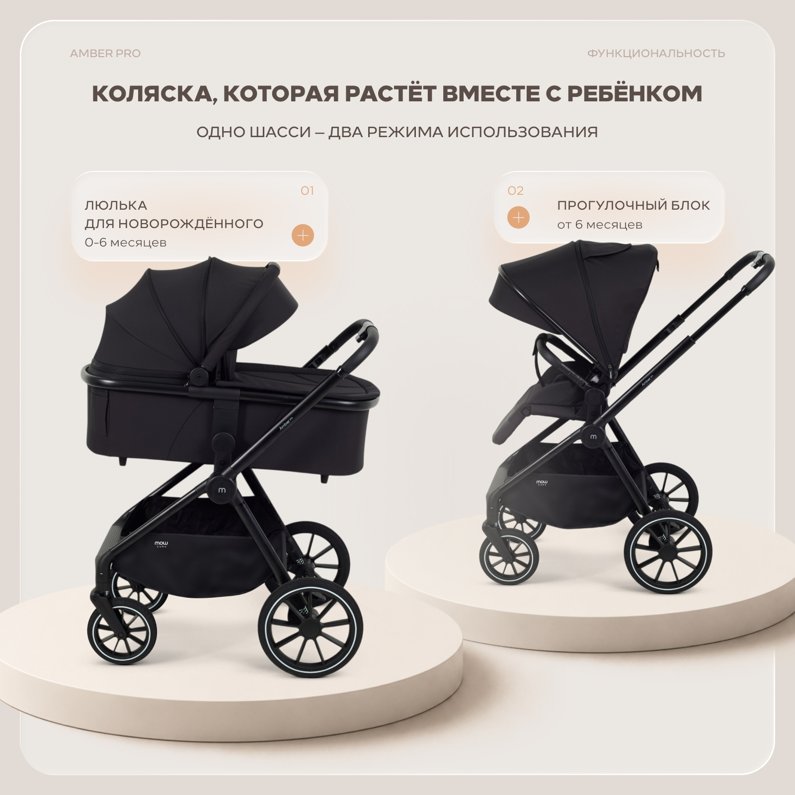 Коляска 2в1 MOWbaby Amber pro серый - фото 2