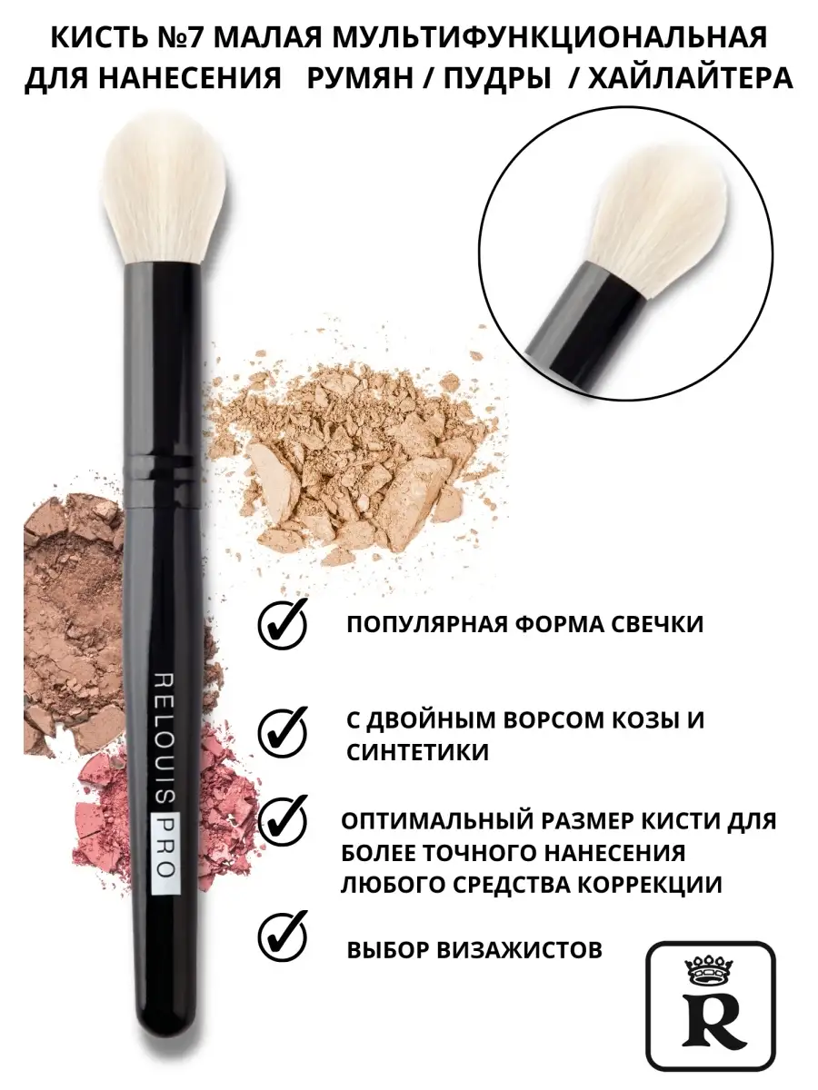 Кисть для макияжа №7 RELOUIS Малая мультифункциональная Для нанесения Румян Пудры Хайлайтера - фото 1