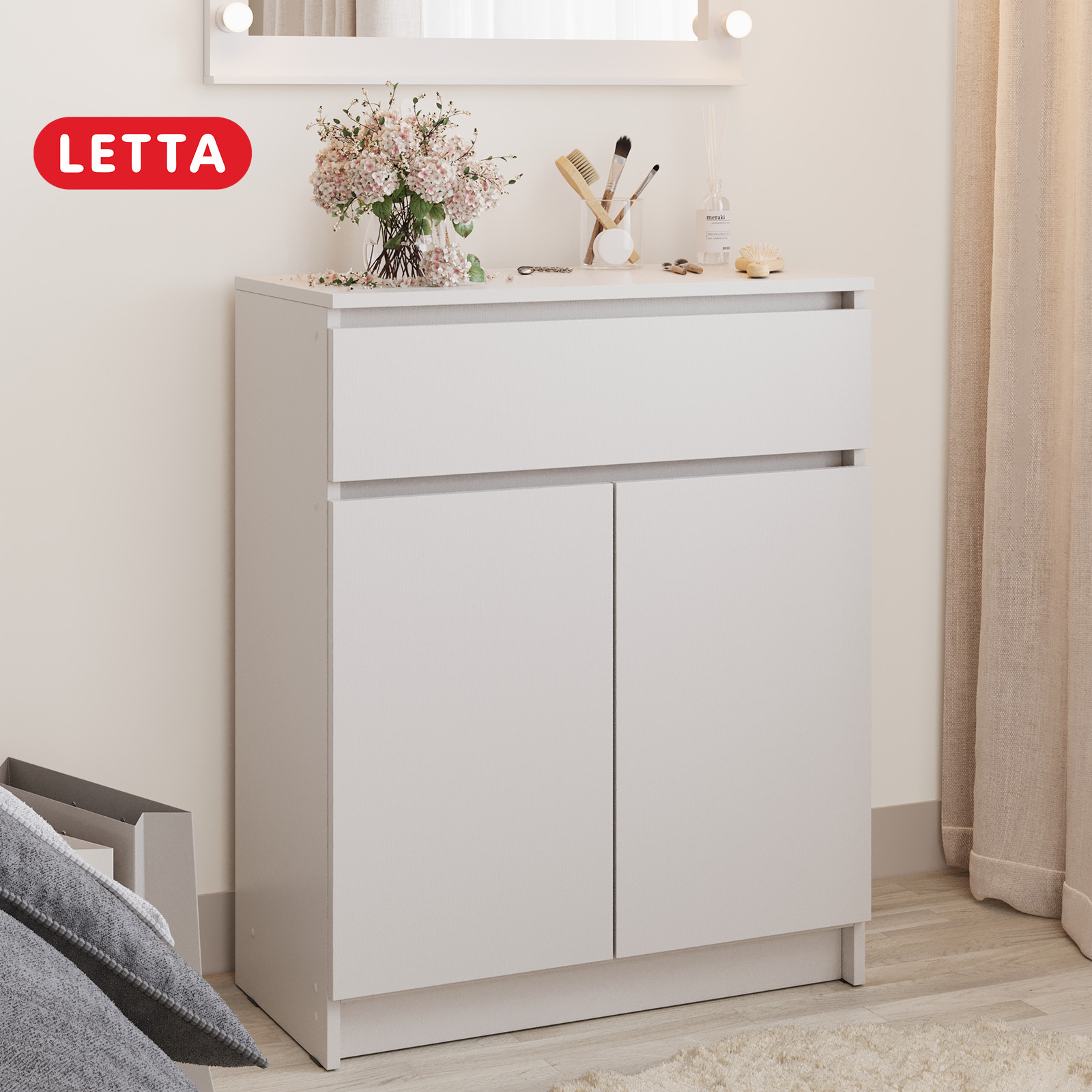 Комод LETTA City 2х дверный с ящиком белое тиснение 700х867х354 - фото 1