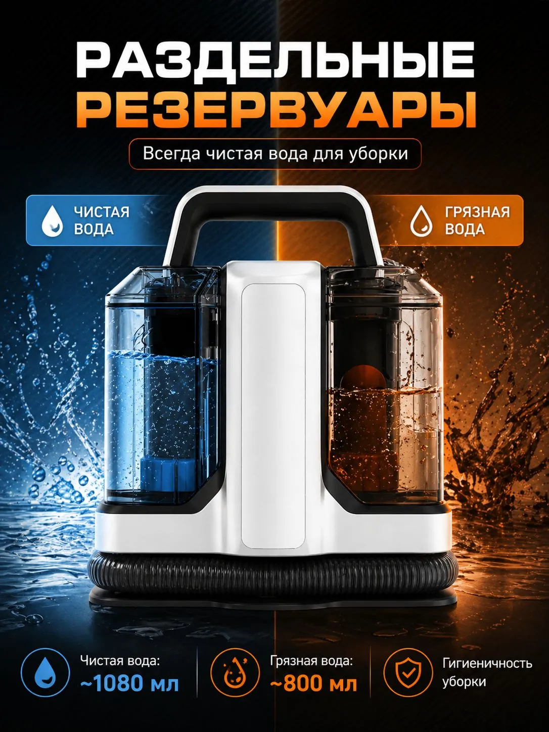 Моющий пылесос для пола и ковров CASTLELADY с функцией чистки мебели и влажной уборки 30 000 Па - фото 7