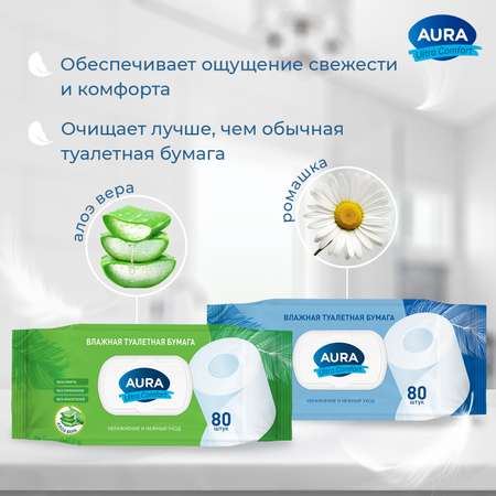 Влажная туалетная бумага AURA 6 упак. 80 шт.