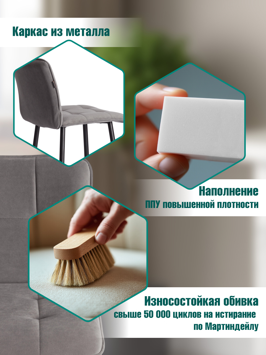 Стул TETCHAIR велюр серый - фото 3