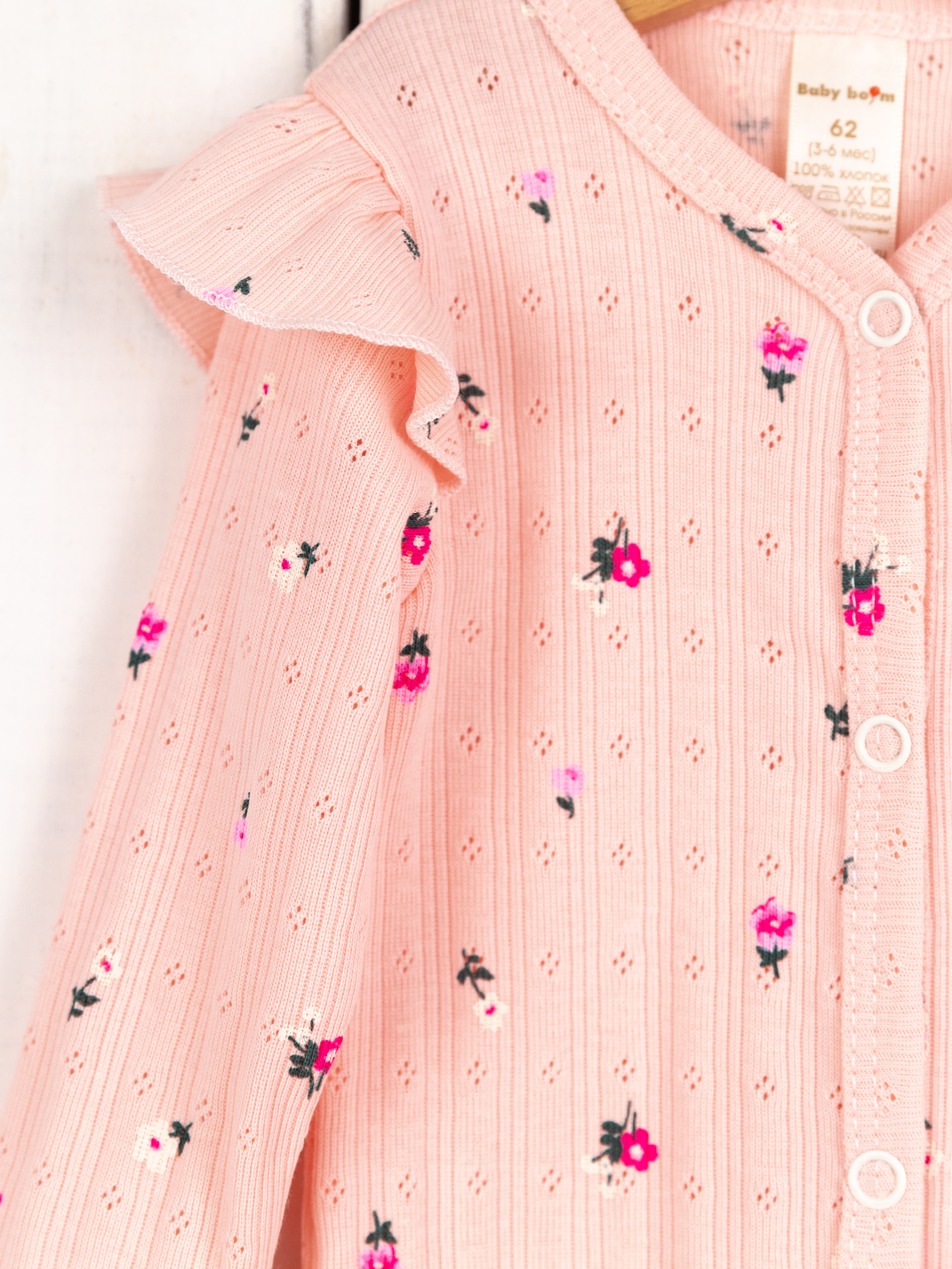 Комбинезон Baby boom К399/1-Р ажурная рибана цветочки на пудре - фото 2