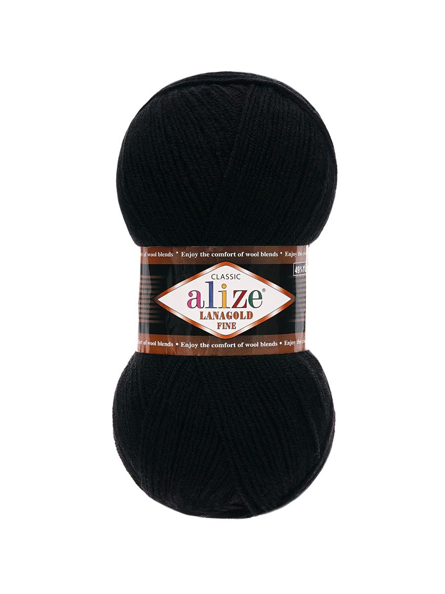 Пряжа Alize полушерстяная мягкая тонкая теплая Lanagold fine 100 гр 390 м 5 мотков 60 черный - фото 4