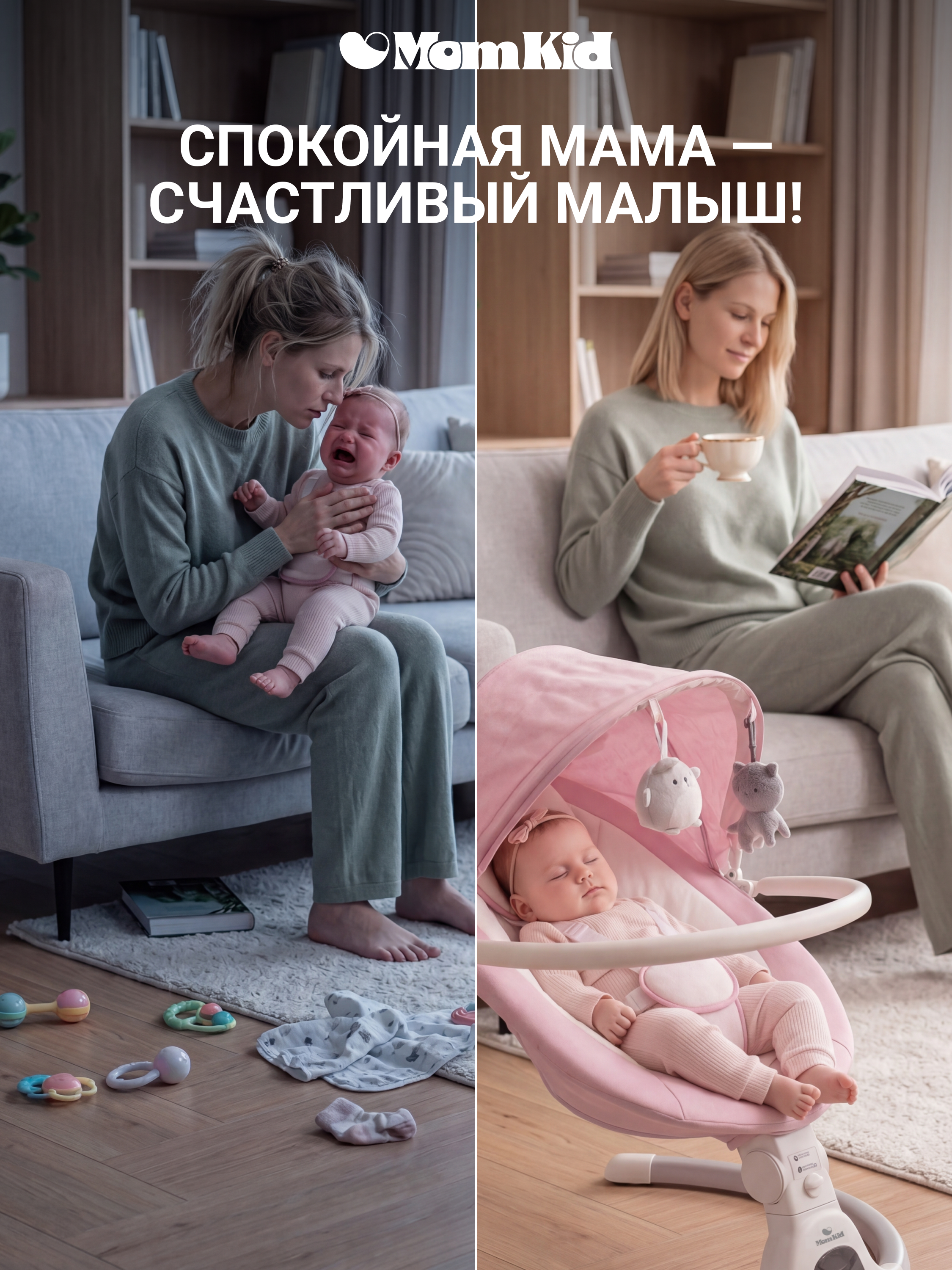 Качели MomKid от 0 с Bluetooth и пультом розовый - фото 18