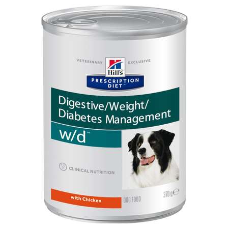 Корм для собак HILLS 370г Prescription Diet w/d Digestive/Weight Management при сахарном диабете с курицей консервировавнный