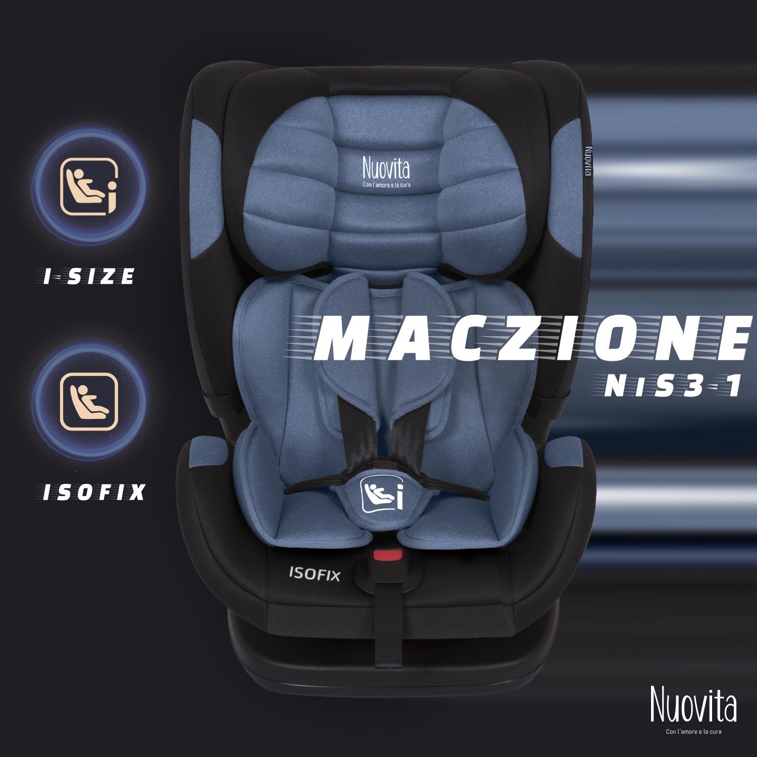 Автокресло Nuovita Maczione NiS3-1 Isofix 1/2/3 (9-36 кг) синий - фото 1