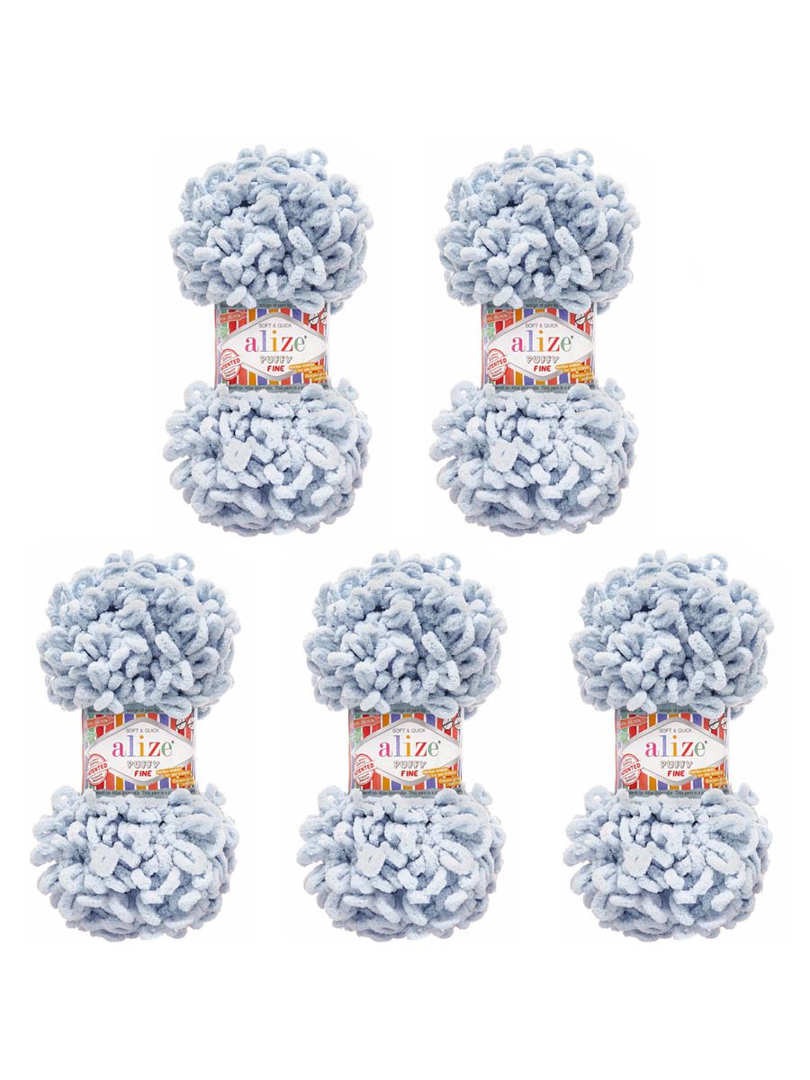 Пряжа для вязания Alize puffy fine 100 г 14.5 м микрополиэстер фантазийная мягкая 500 серый 5 мотков - фото 6