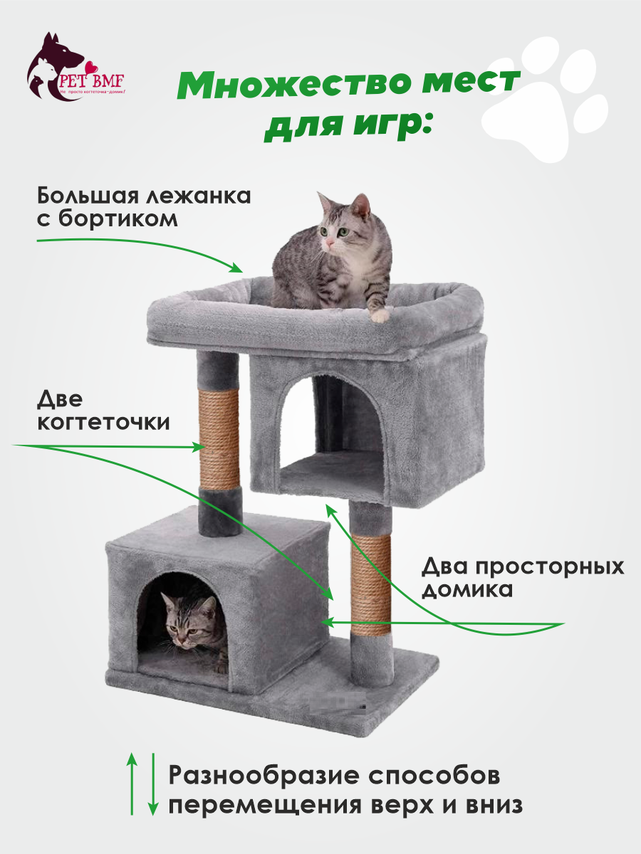 Домик для кошки с когтеточкой Pet БМФ Серый - фото 3