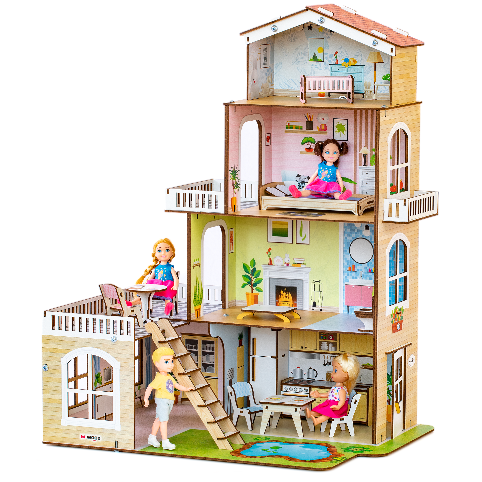 Домик для кукол M-WOOD 61 см с мебелью 3033 - фото 1