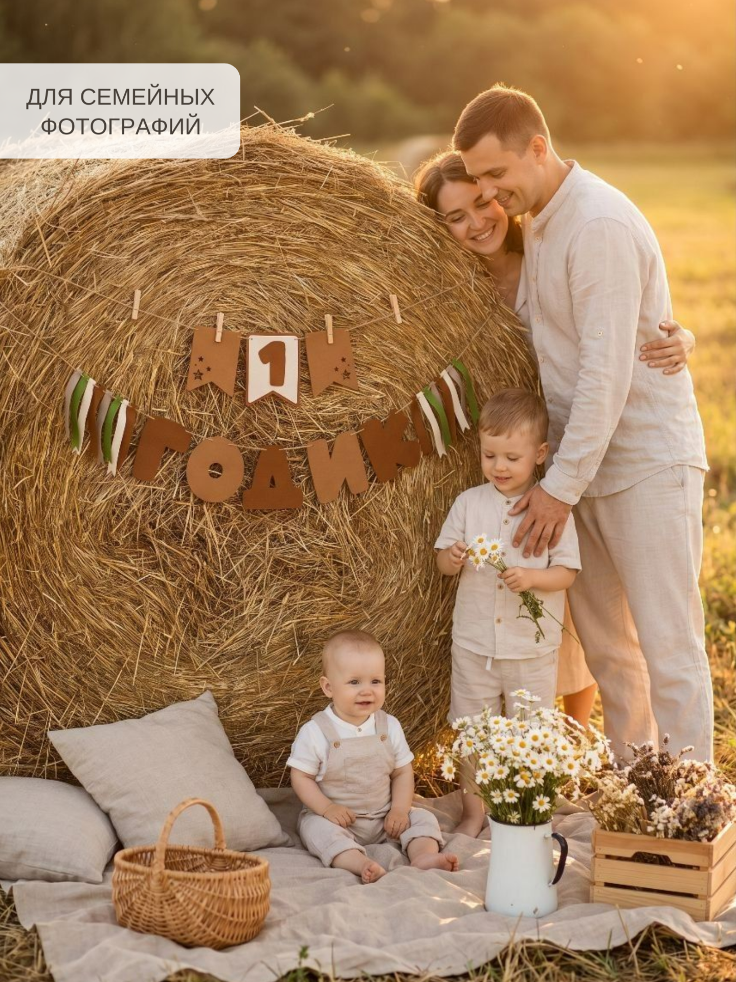 Гирлянда-растяжка Mimibabybook на 1 годик коричневая из фетра - фото 5