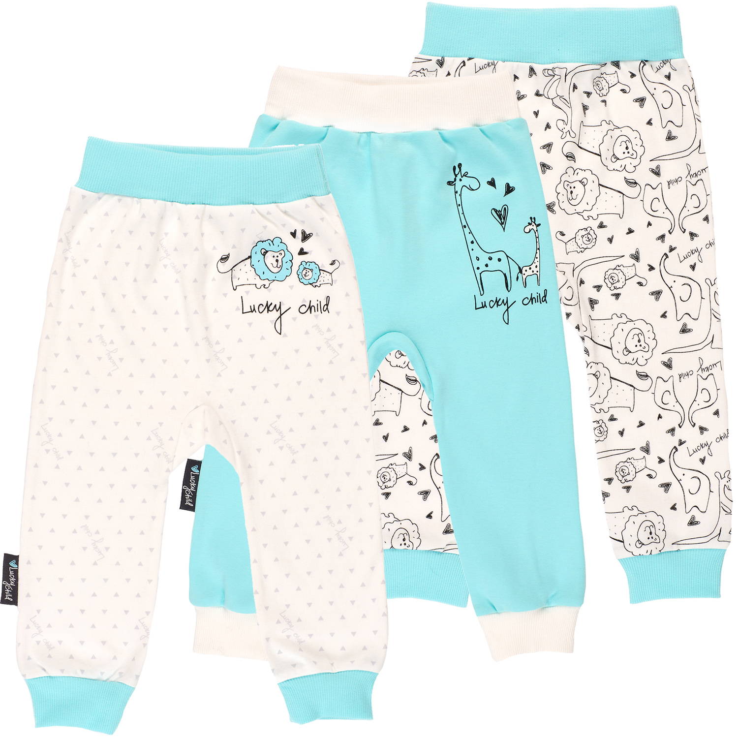 Брюки 3 шт Lucky Child 30-129/0-2/набивной/мятный - фото 1