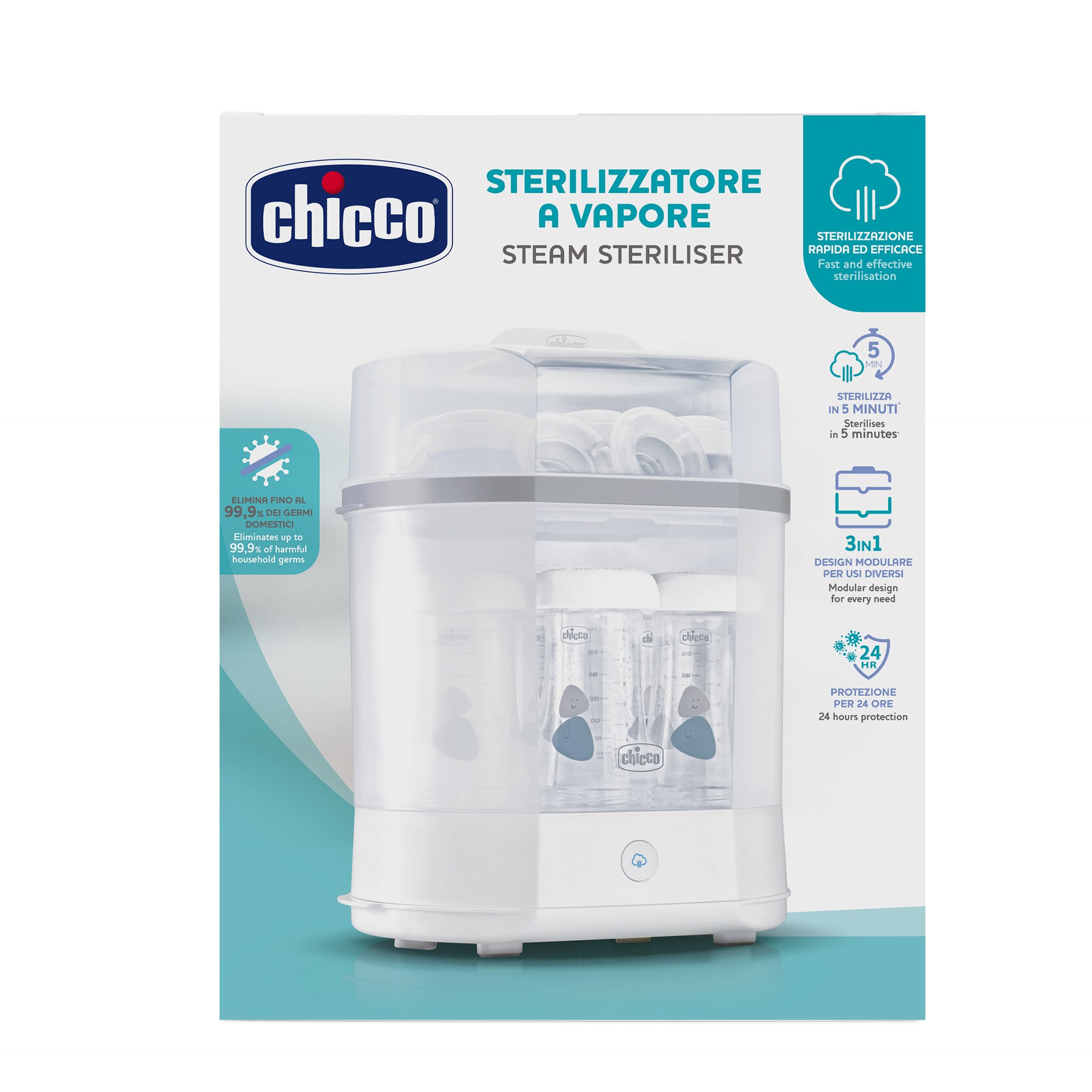 Стерилизатор для бутылочек Chicco Sterilnatural 3 в 1: полная загрузка компактный режим и стерилизация в микроволновой печи - фото 18