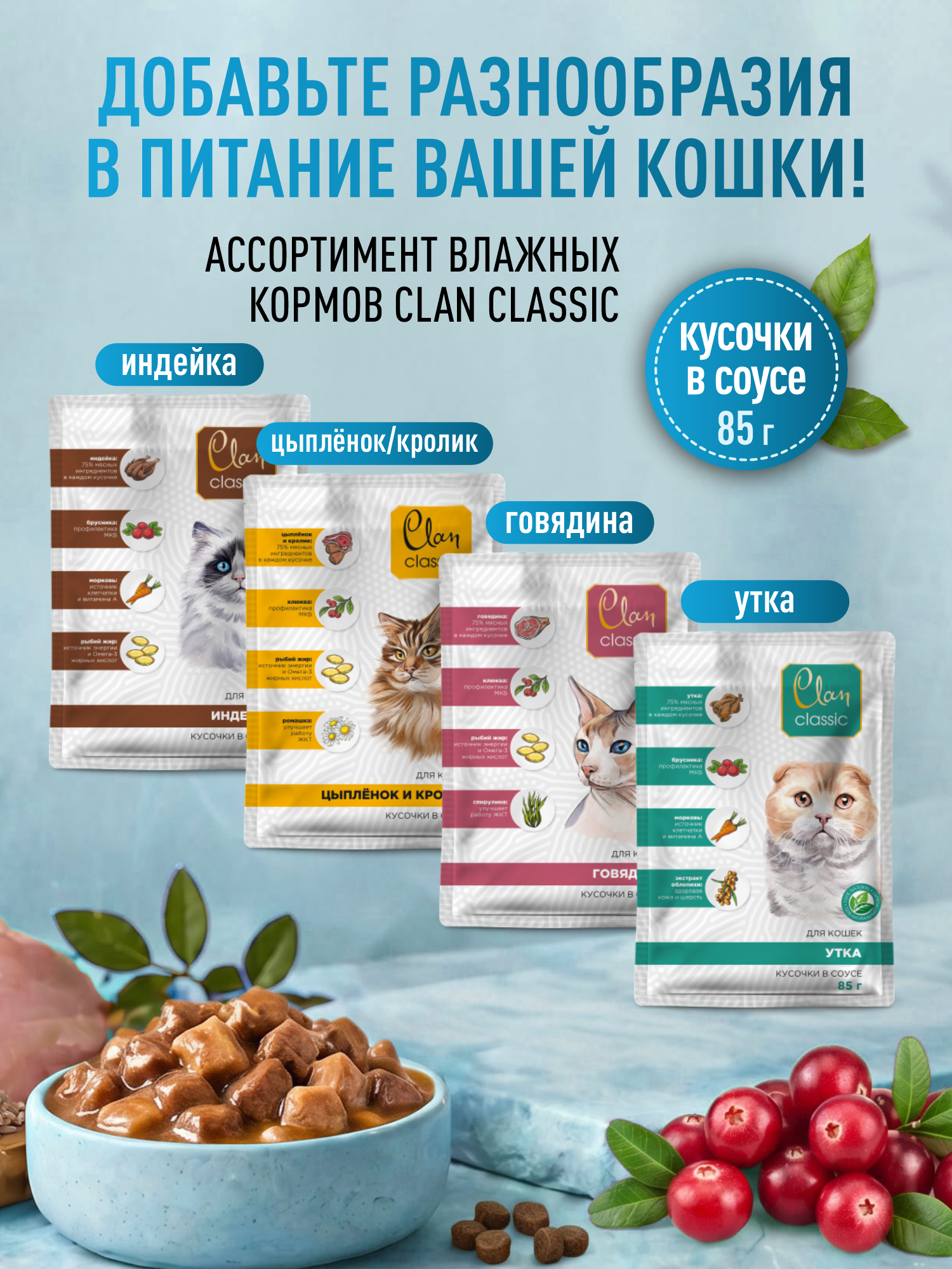 Корм для кошек сухой для стерилизованных Clan Classic Sterilized 30/14 индейка с уткой 10кг - фото 8