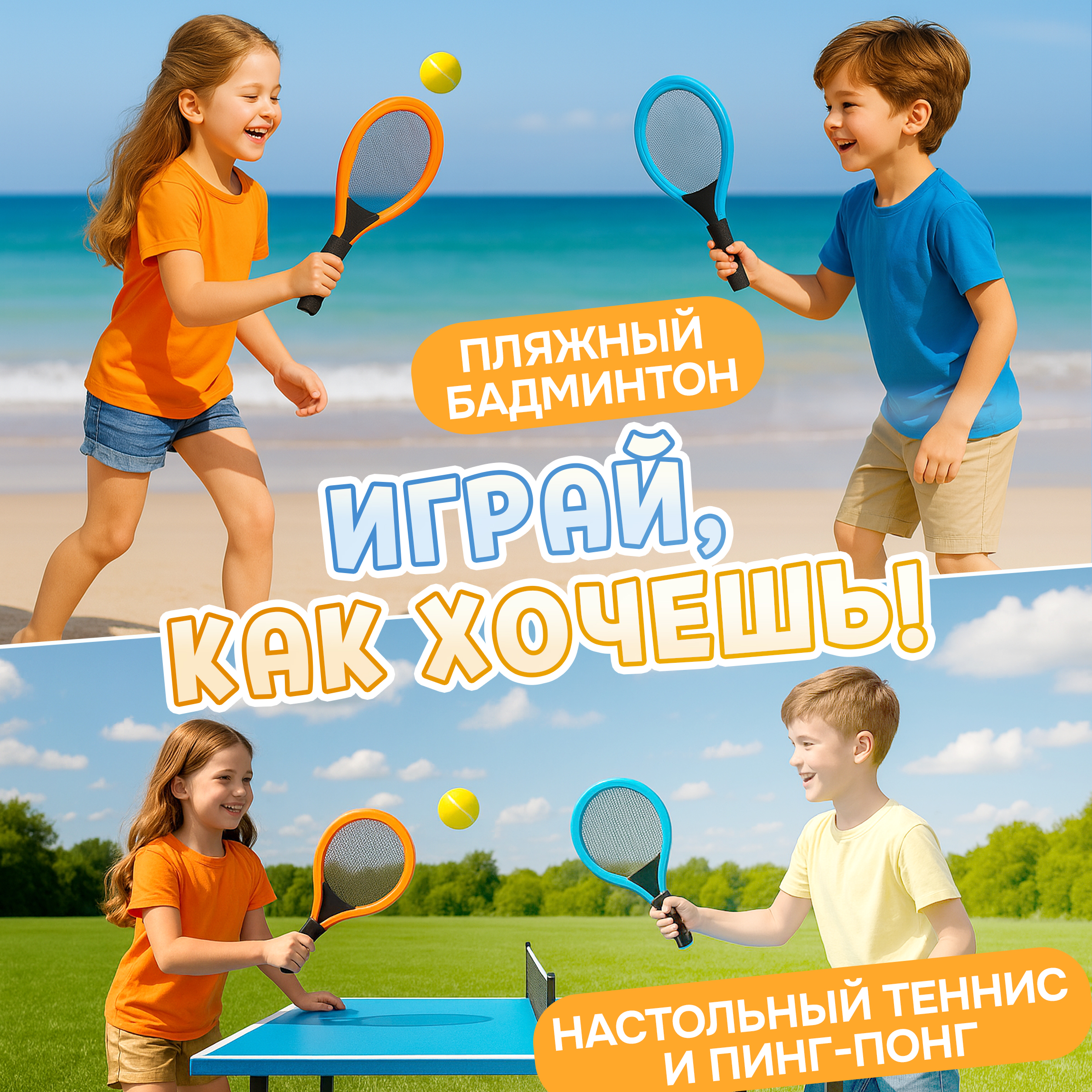 Игровой набор 1TOY Ракетки мягкие и мячик - фото 5
