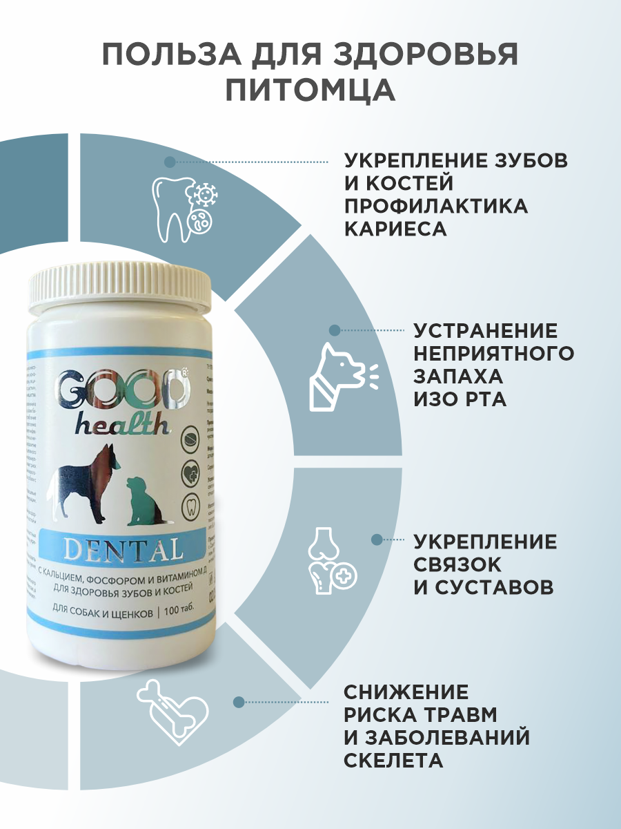 Витамины для собак и щенков GOODR HEALTH DENTAL для крепких зубов костей и суставов 100 таб. - фото 3