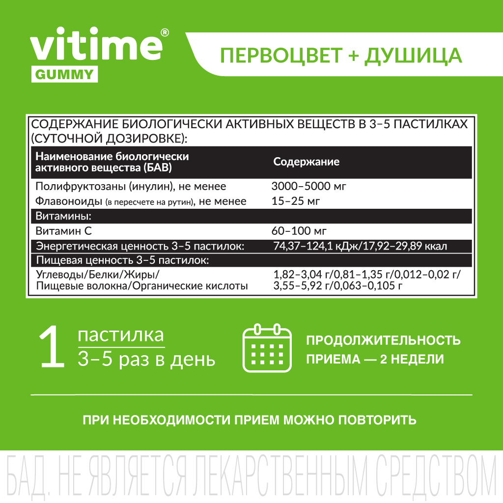 VITime Мармеладные пастилки от кашля Vitime Первоцвет + Душица при затяжном кашле для взрослых, 30 шт. по 3 - фото 6