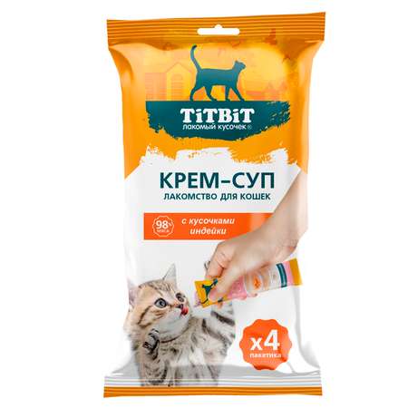 Лакомство для кошек Titbit 10г*4 с кусочками индейки крем-суп