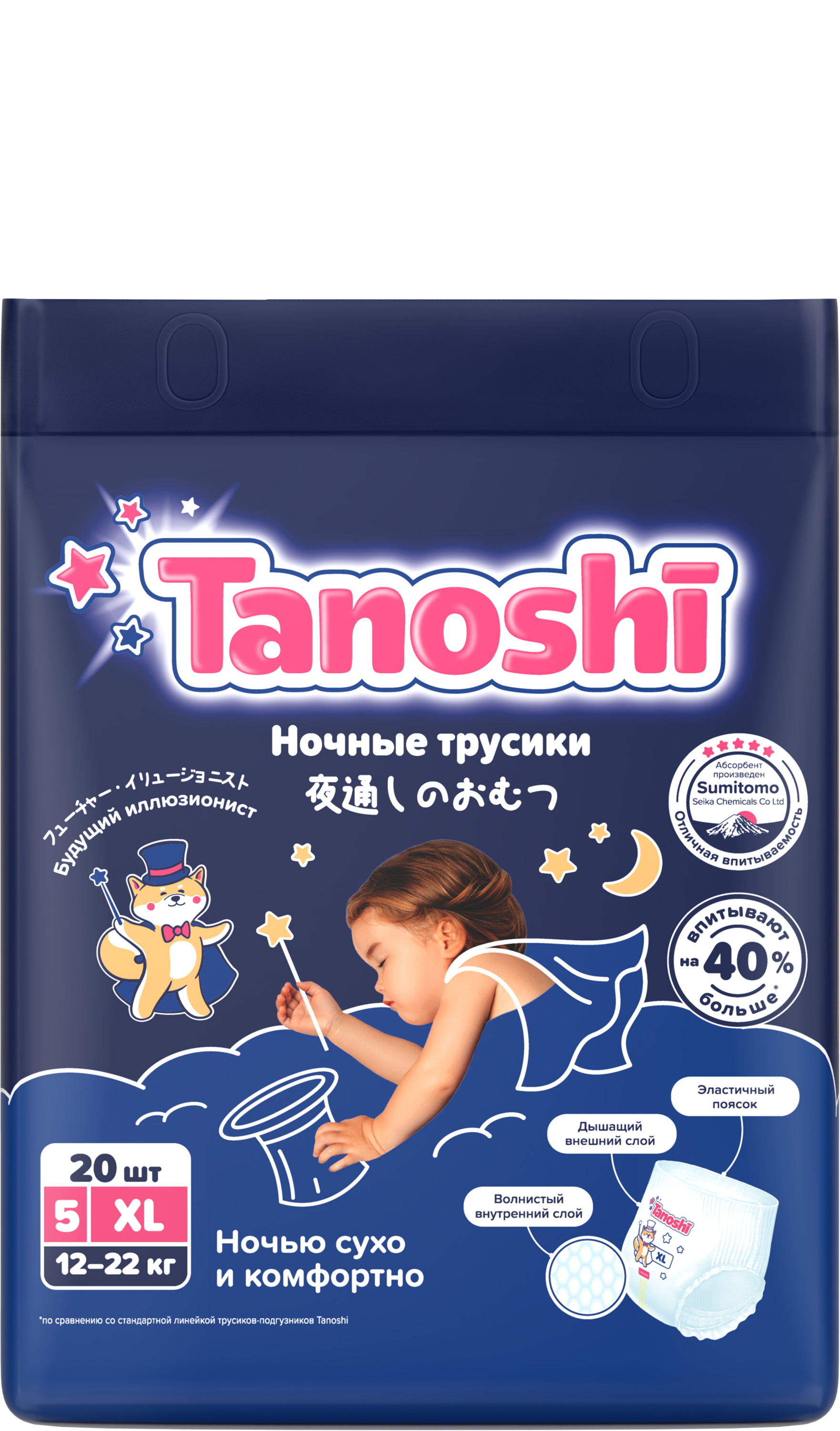 Трусики Tanoshi ночные XL (12-22 кг) 20 шт. - фото 19