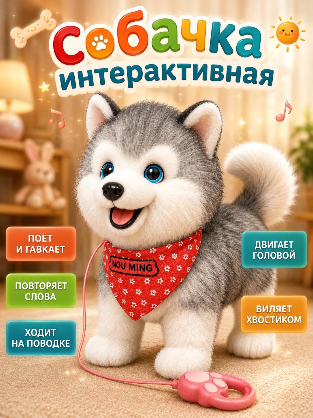 Мягкая игрушка BalaToys Собачка на поводке - фото 1