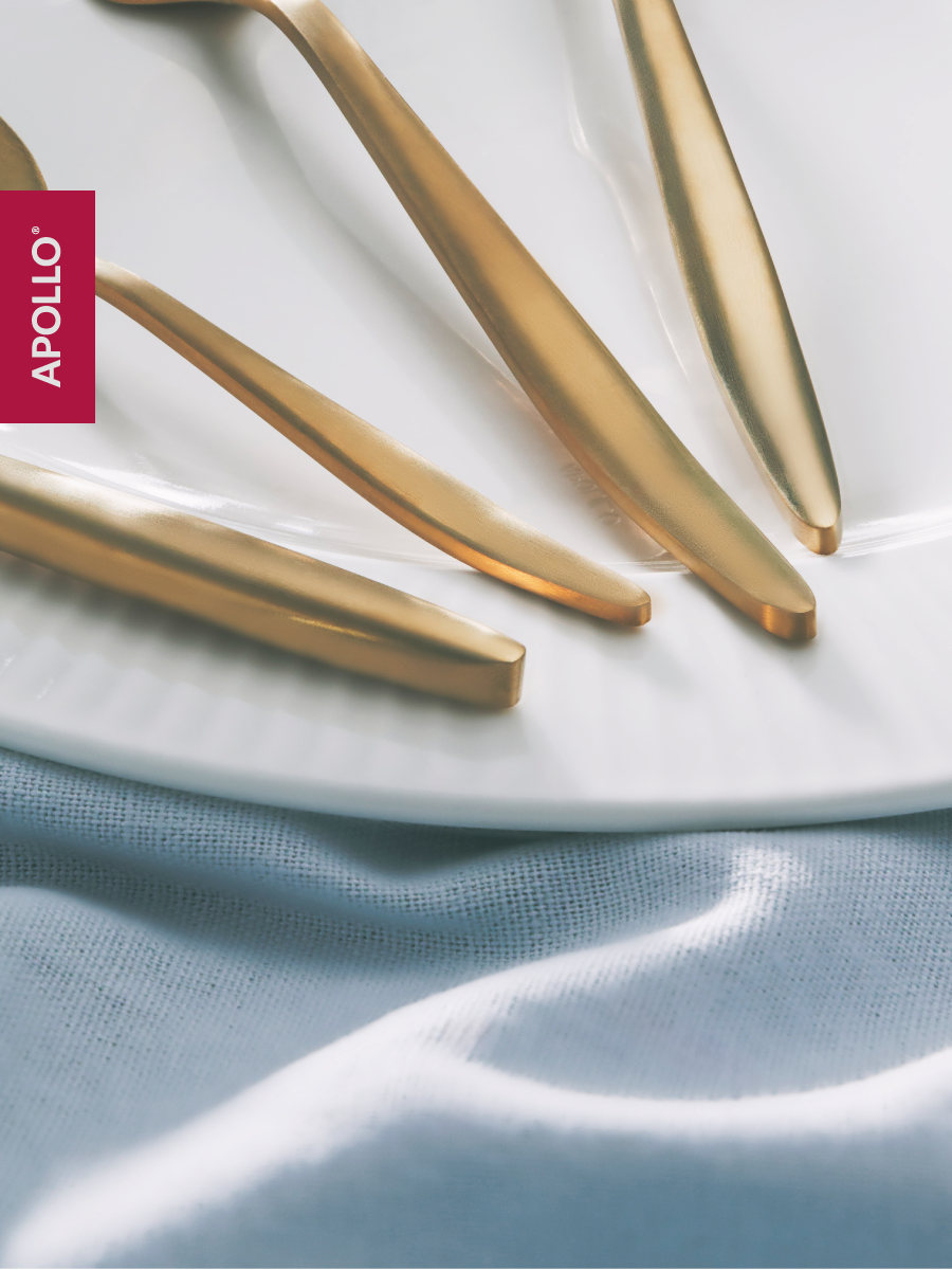 Набор столовых приборов APOLLO 16 предметов, золотой, матовые - фото 2