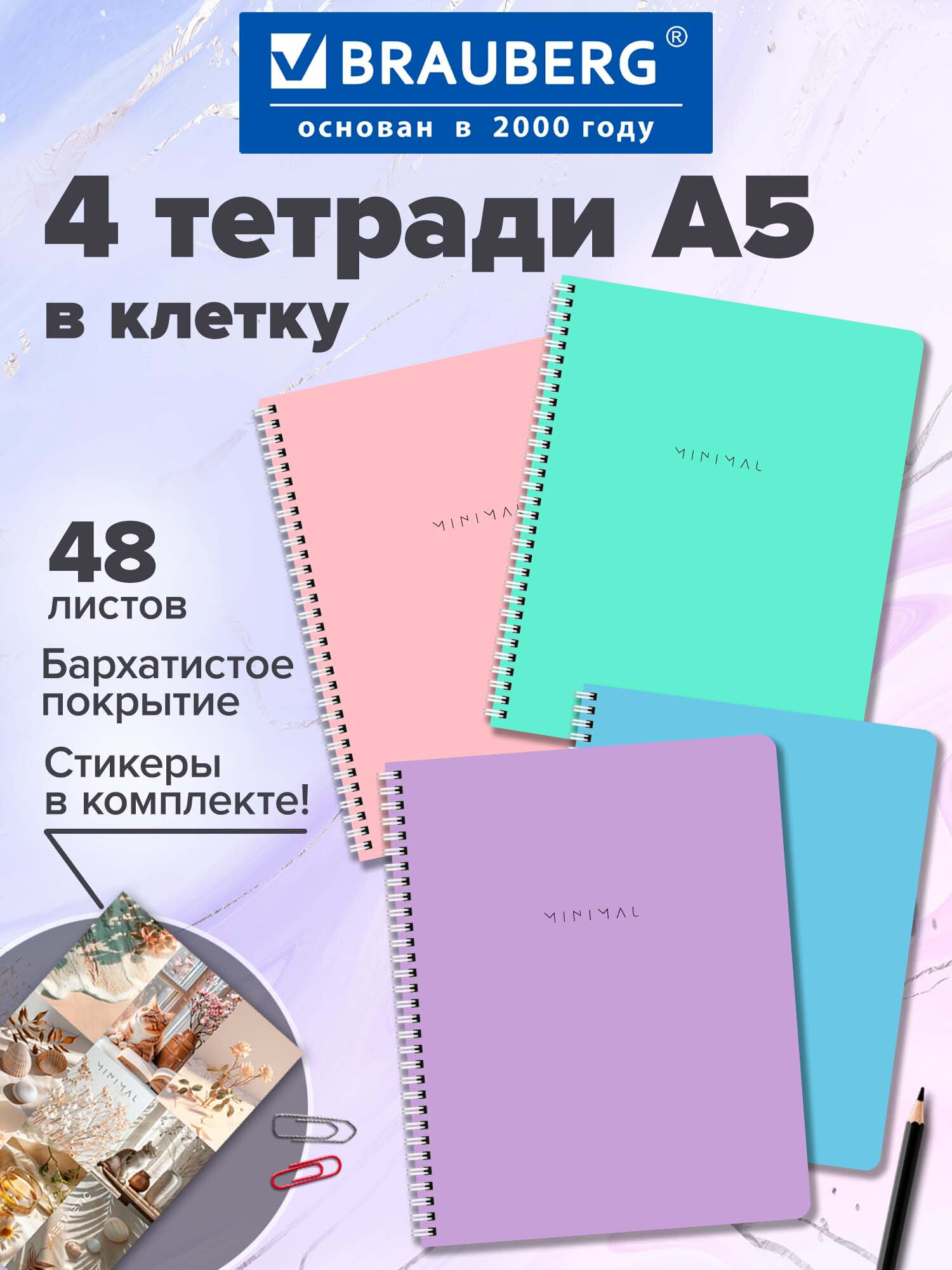 Тетрадь Brauberg клетка 48 лист. 4 шт. - фото 1