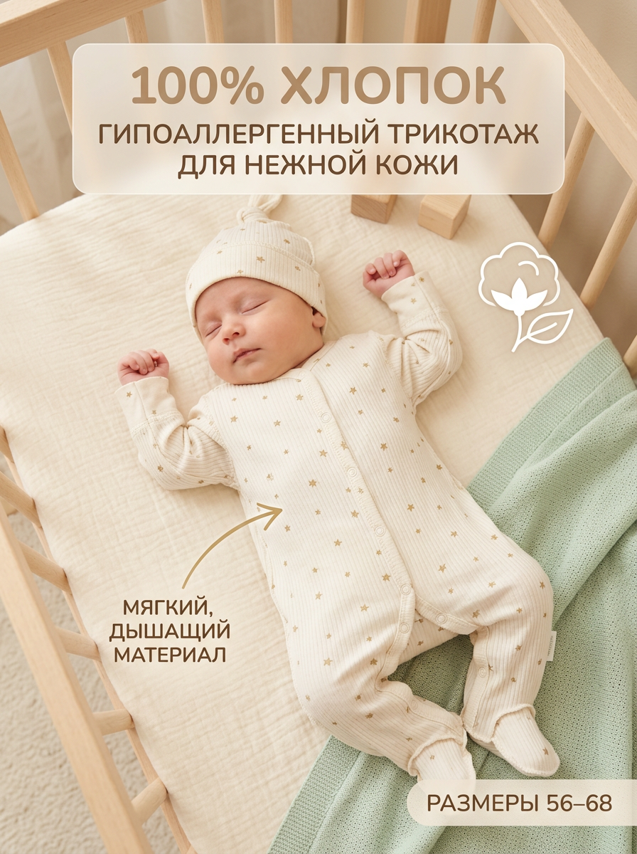 Комбинезон с шапочкой Milkymania 1095звездопадшампань - фото 20