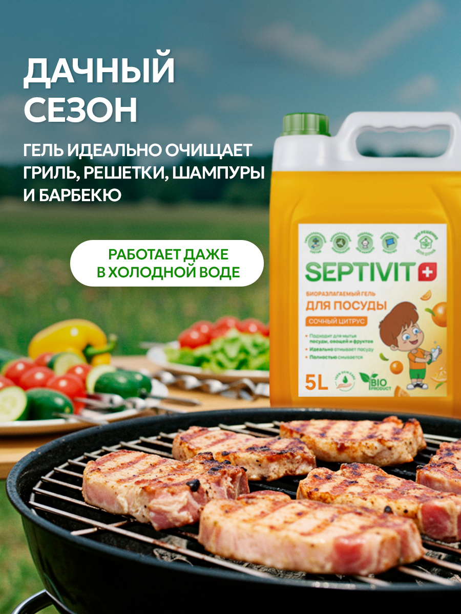 Средство для мытья посуды SEPTIVIT Сочный цитрус 5л - фото 10