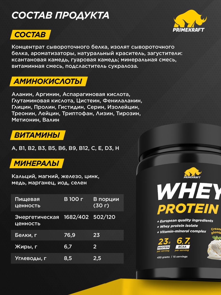 Протеин Whey Prime Kraft Сливочный пломбир 450 г - фото 2