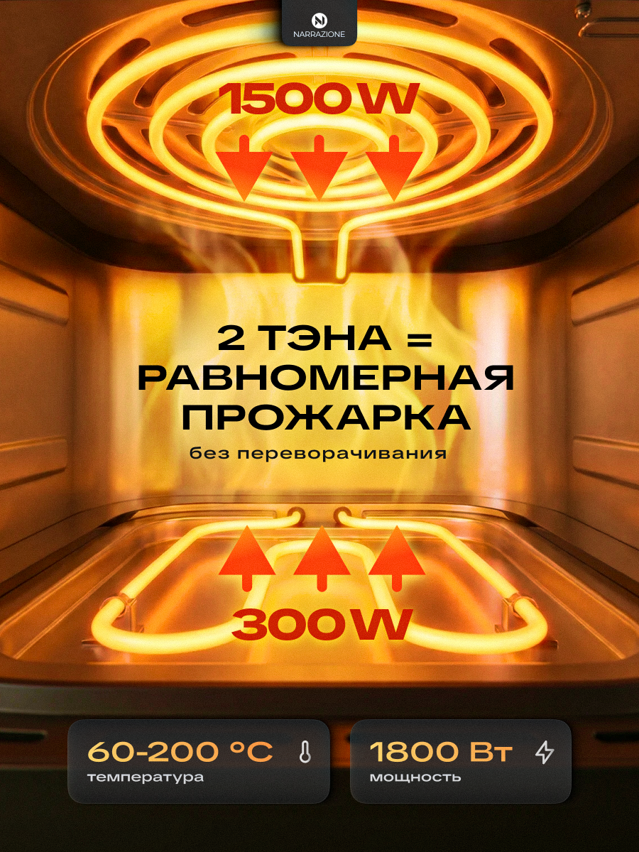 Аэрогриль 0 eight ERA-800D 8л с двумя тэнами, аэрогриль электрический 10 режимов, 1800ВТ - фото 6