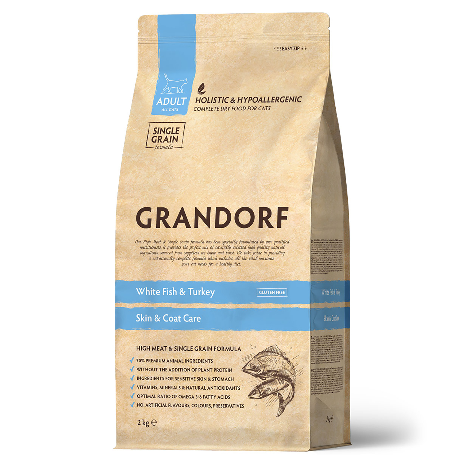 Корм для кошек Grandorf 2кг белая рыба - фото 1