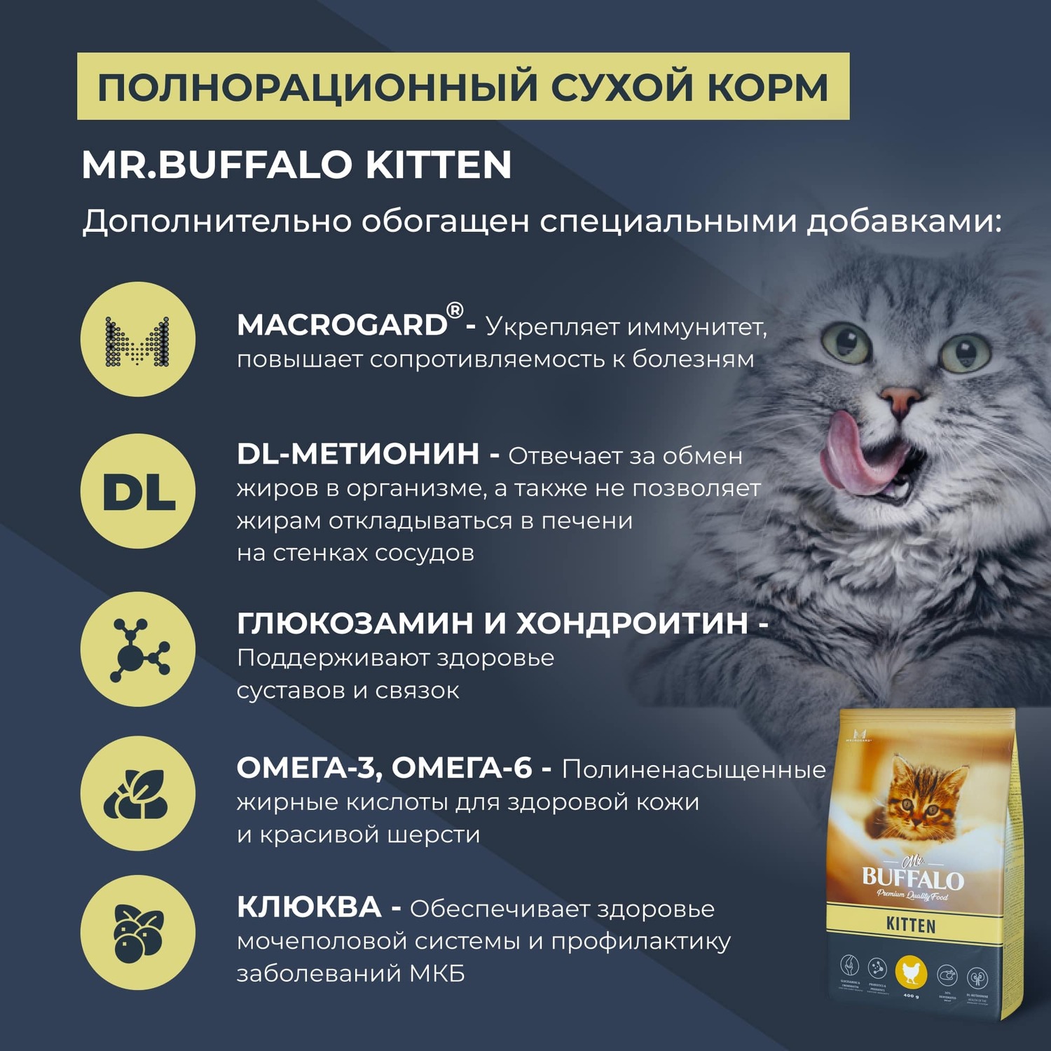 Корм для кошек Mr.Buffalo Kitten с курицей сухой 400г - фото 4