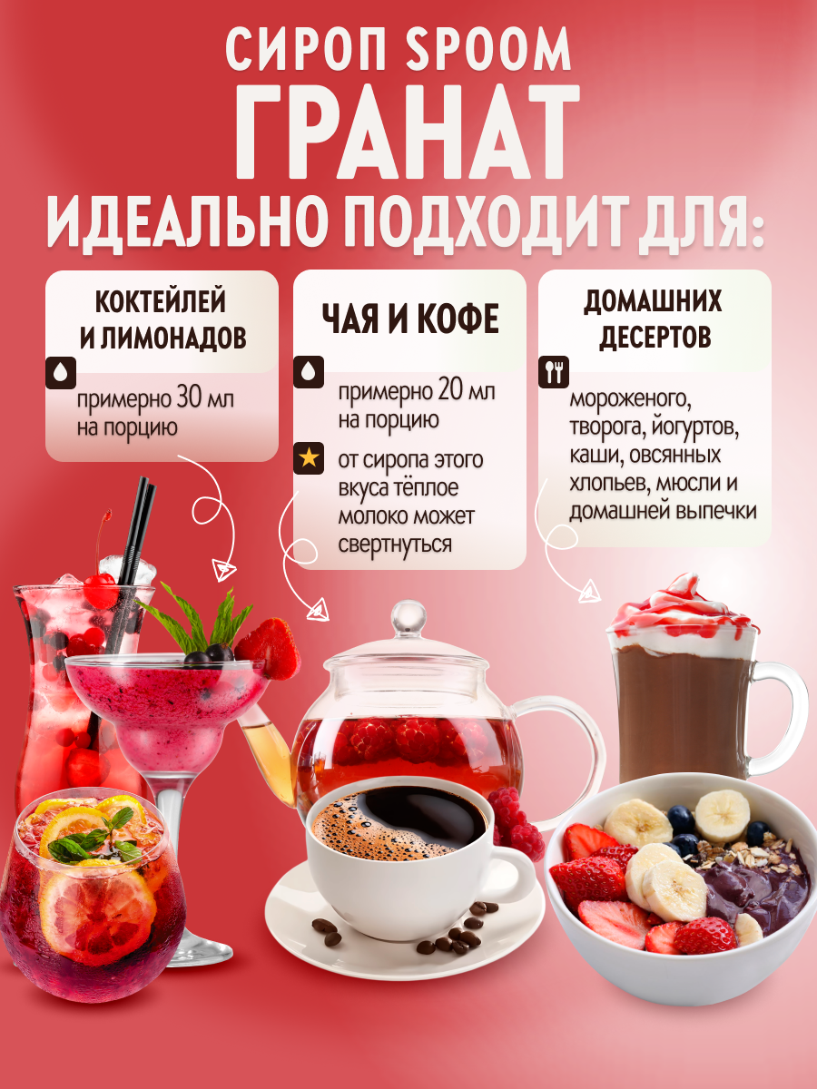 Сироп SPOOM Гранат 1л для коктейлей лимонадов и десертов - фото 4