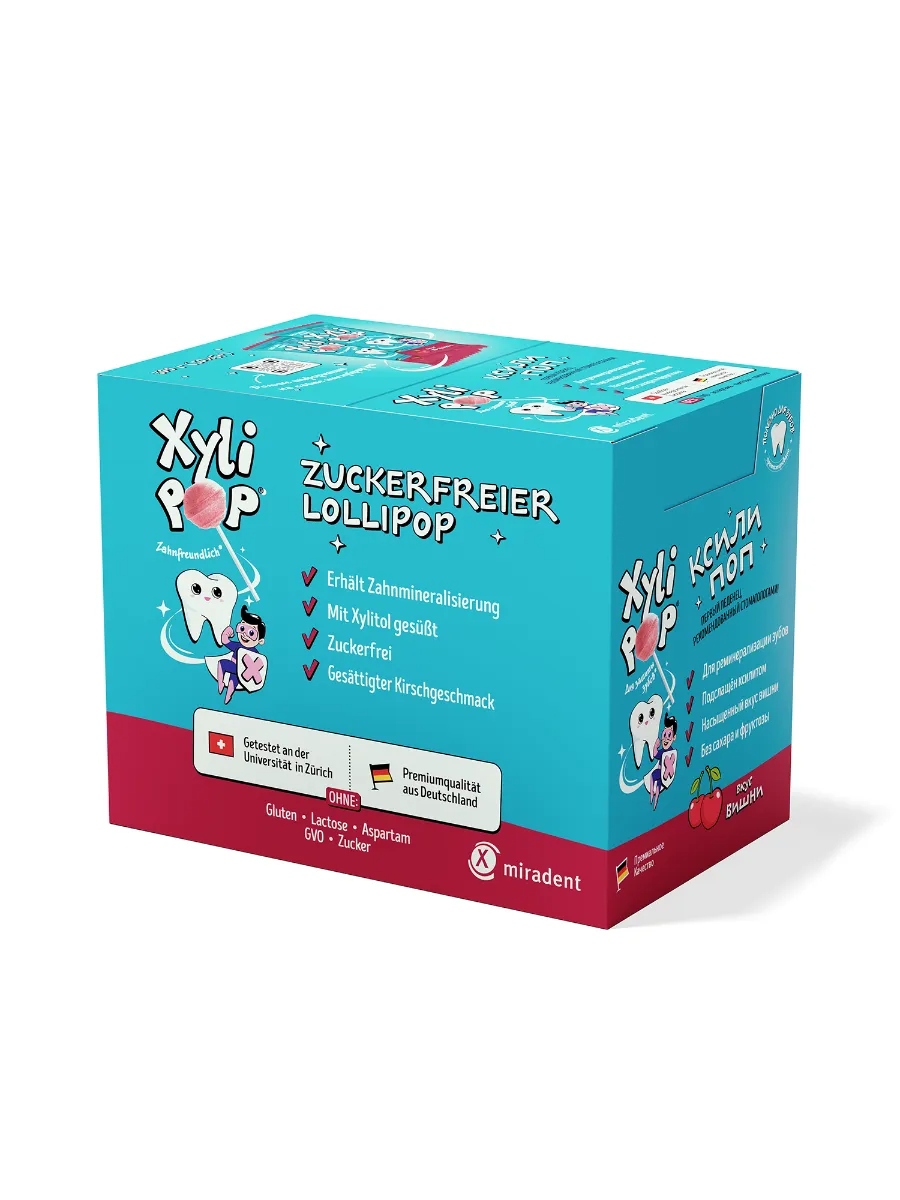 Леденцы на палочке miradent Xylipop без сахара со вкусом вишни 50шт - фото 2