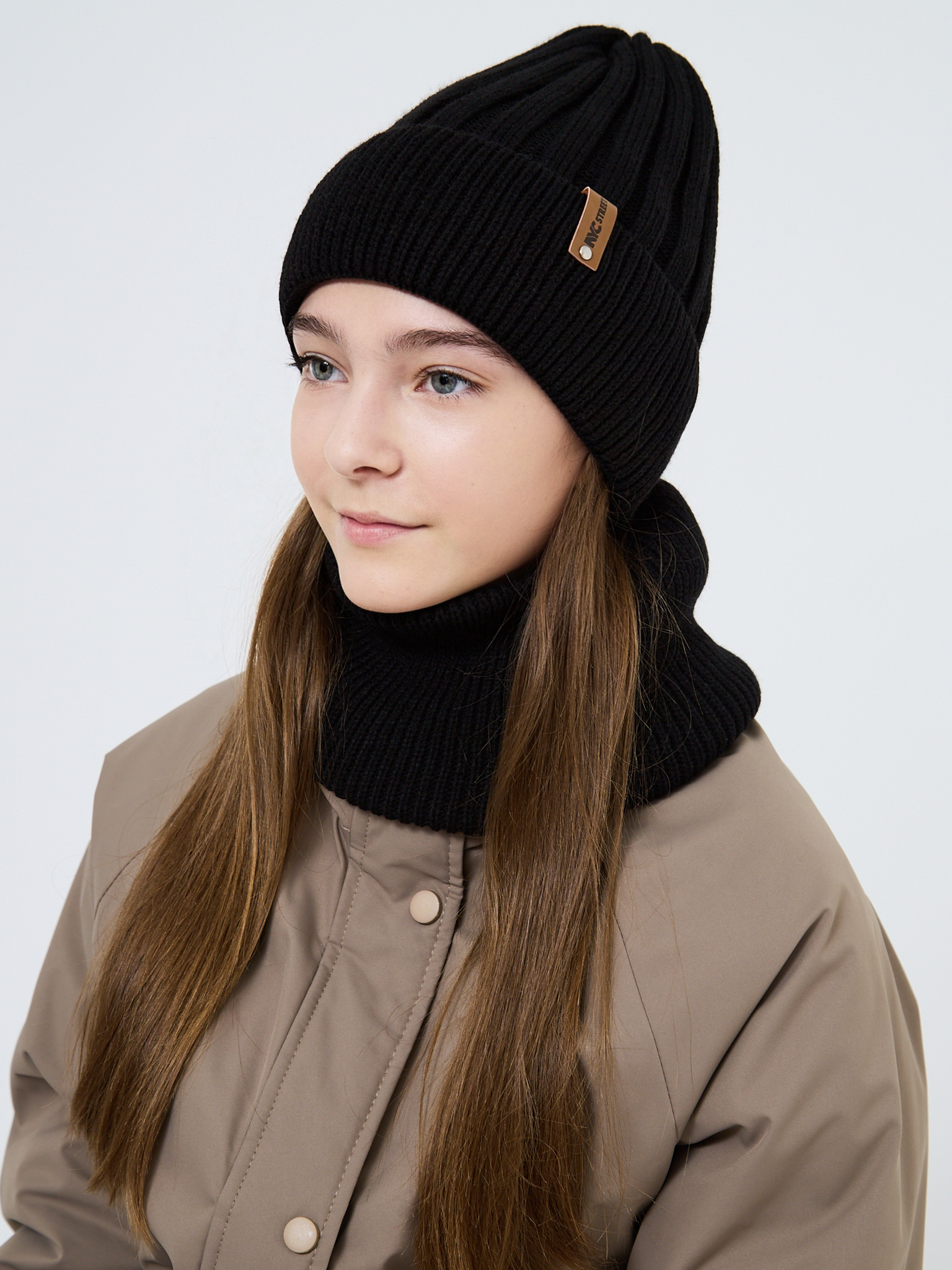 Шапка и снуд NYCkids NYC-H-54-WIDEstr-blackG - фото 13