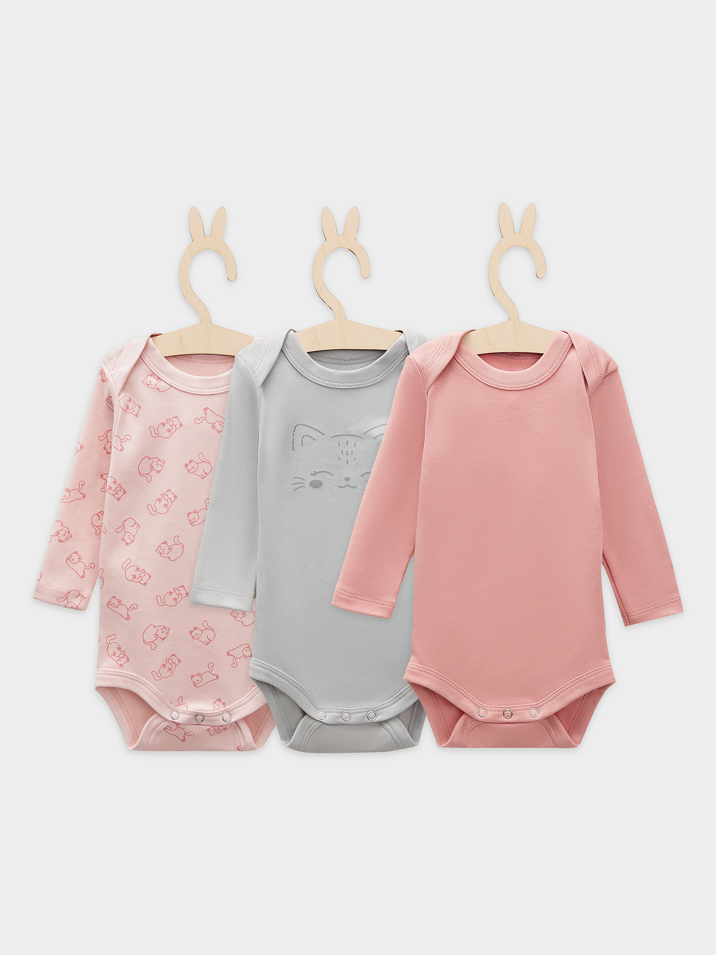 Боди 3 шт Mark Formelle (Марк Формэль) 13016-3/котики на розовом +розово -корич. +серый - фото 2