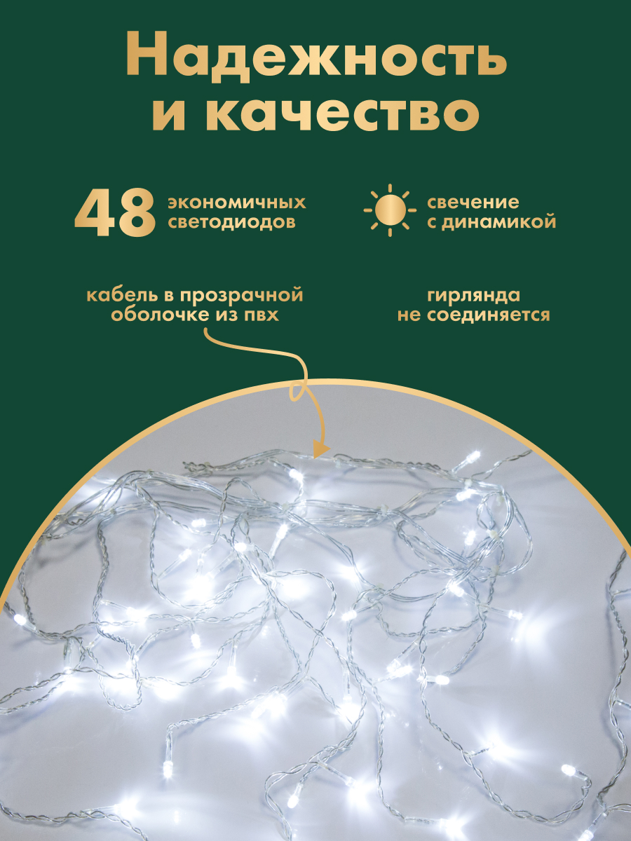 Светодиодная гирлянда NEON-NIGHT Бахрома 1.8х0.5 м 8 режимов белое свечение 255-015 - фото 2