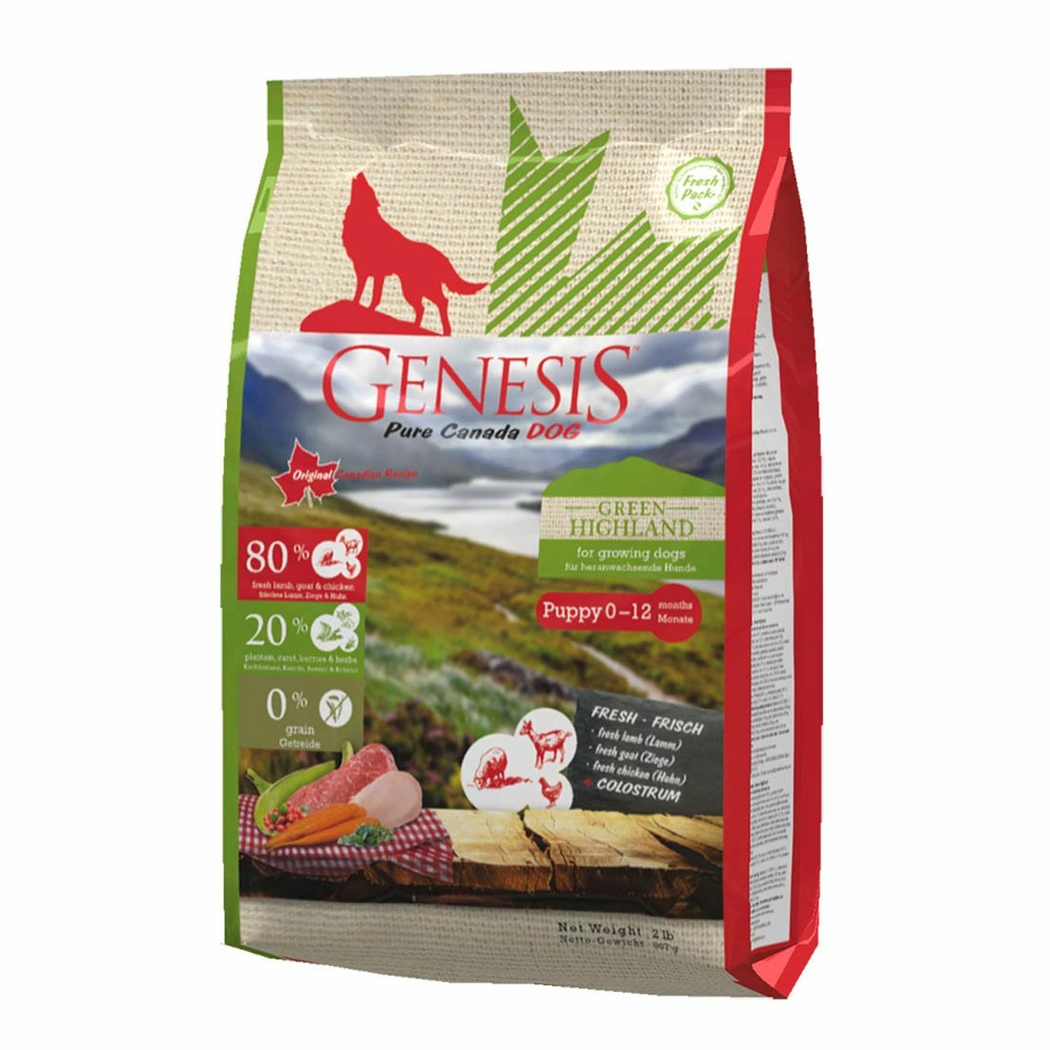 Корм для собак Genesis Pure Canada Green Highland Puppy с курицей козой и ягненком 907г - фото 1