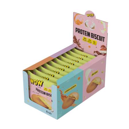 Протеиновое печенье Prime Kraft WOWBAR PROTEIN BISCUIT с кремовой начинкой со вкусом «Фисташка» 10 шт x 40 гр