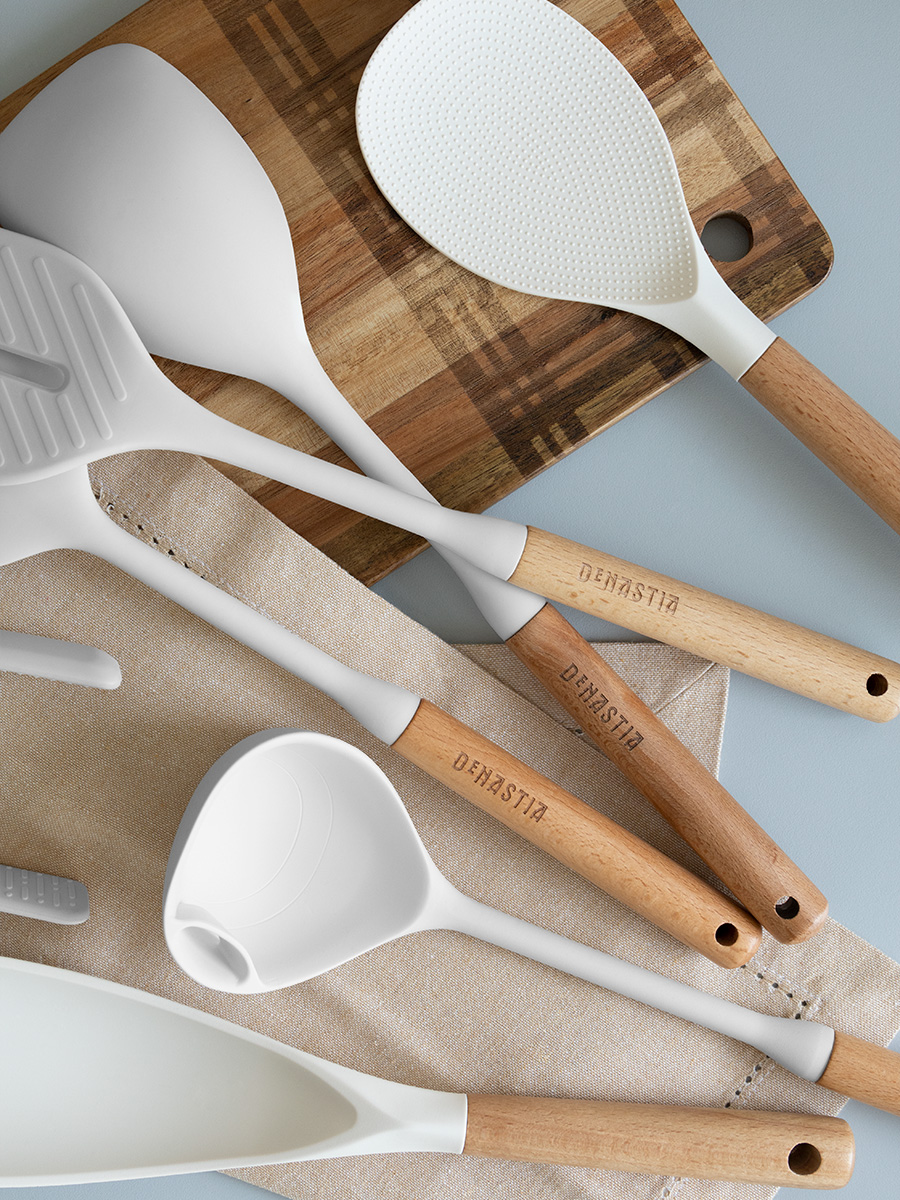 Ложка кулинарная DeNASTIA Силвуд 33x6x4.5 см силикон бук светло-серый A000343 - фото 9
