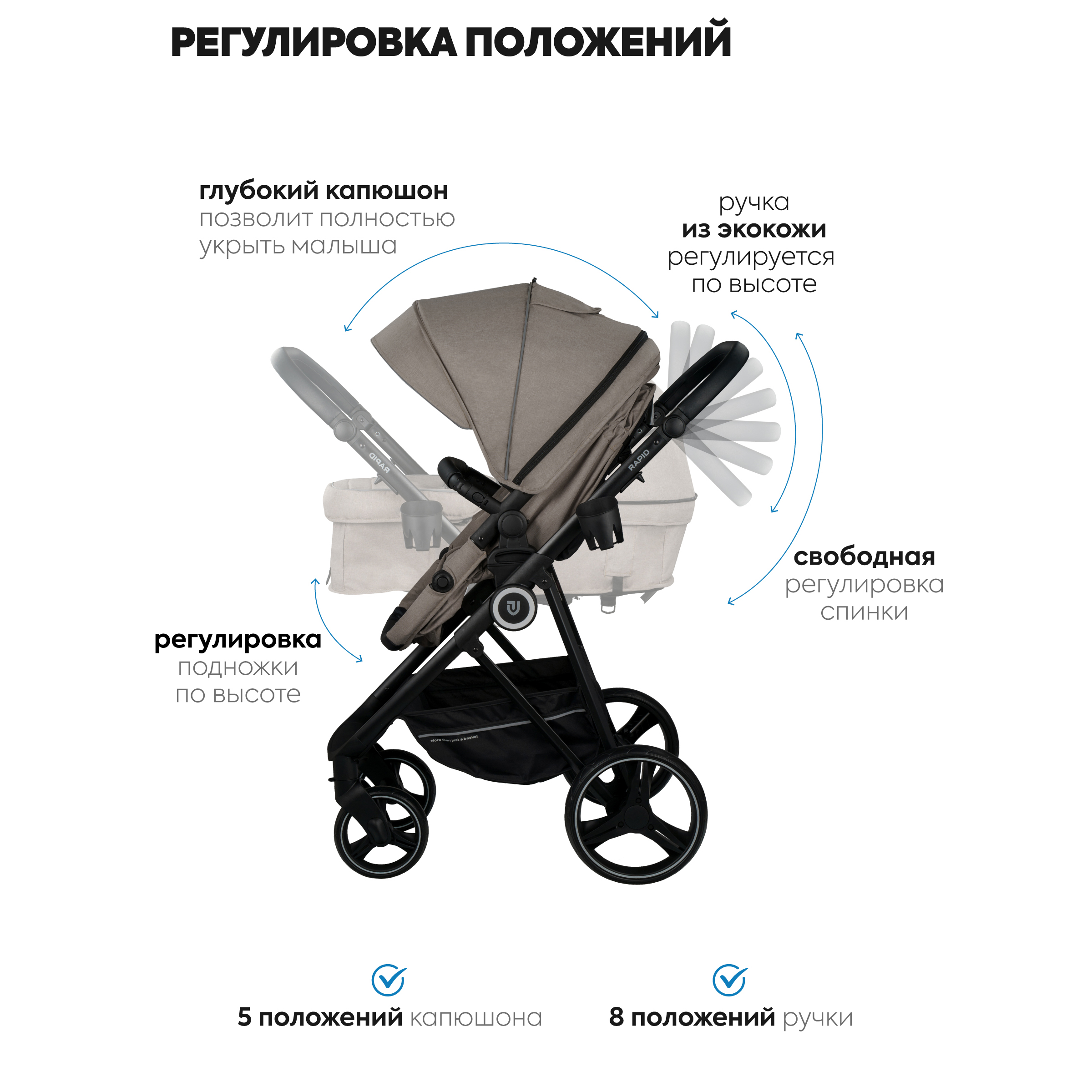 Коляска трансформер JOVOLA RAPID бежевый - фото 5