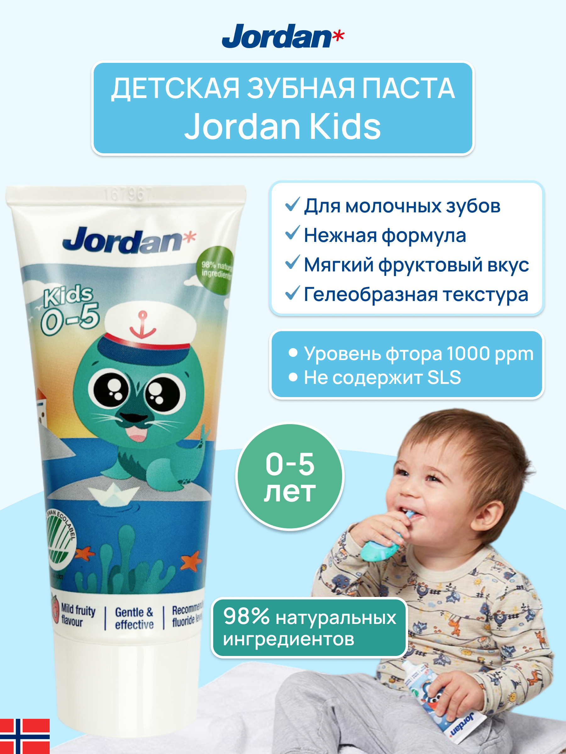 Зубная паста Jordan с фтором клубника - фото 1