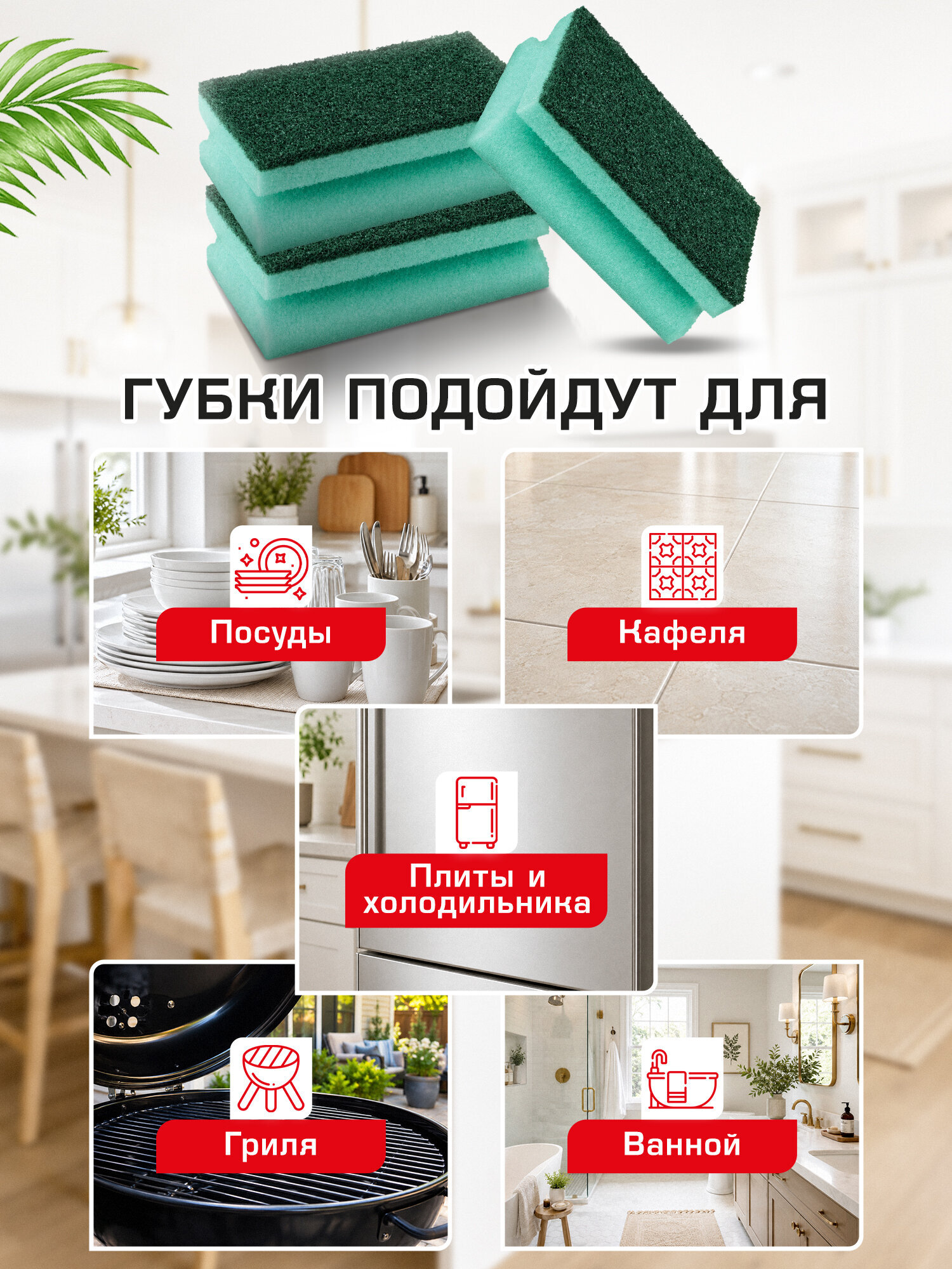 Губка для мытья посуды Лайма для уборки дома и кухни профильная набор 10 штук - фото 5